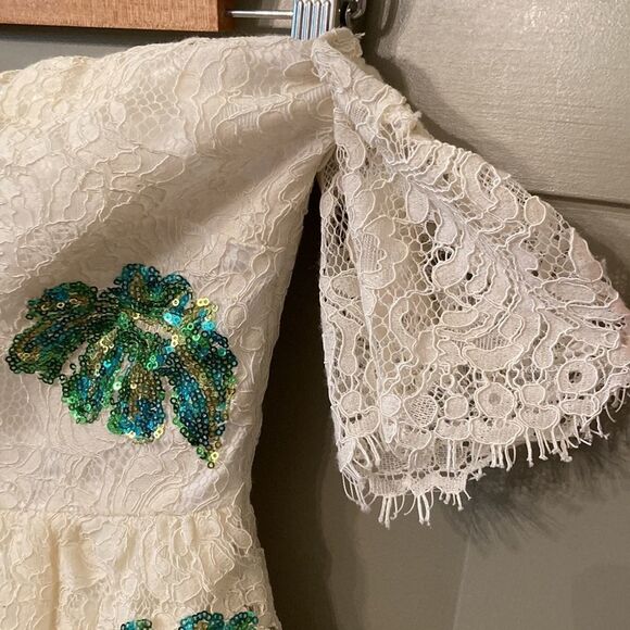 LOVERS + Friends x Revolve Charleston Dress in Ivory Palm Lace Sequins Size XS - Picture 8 of 13